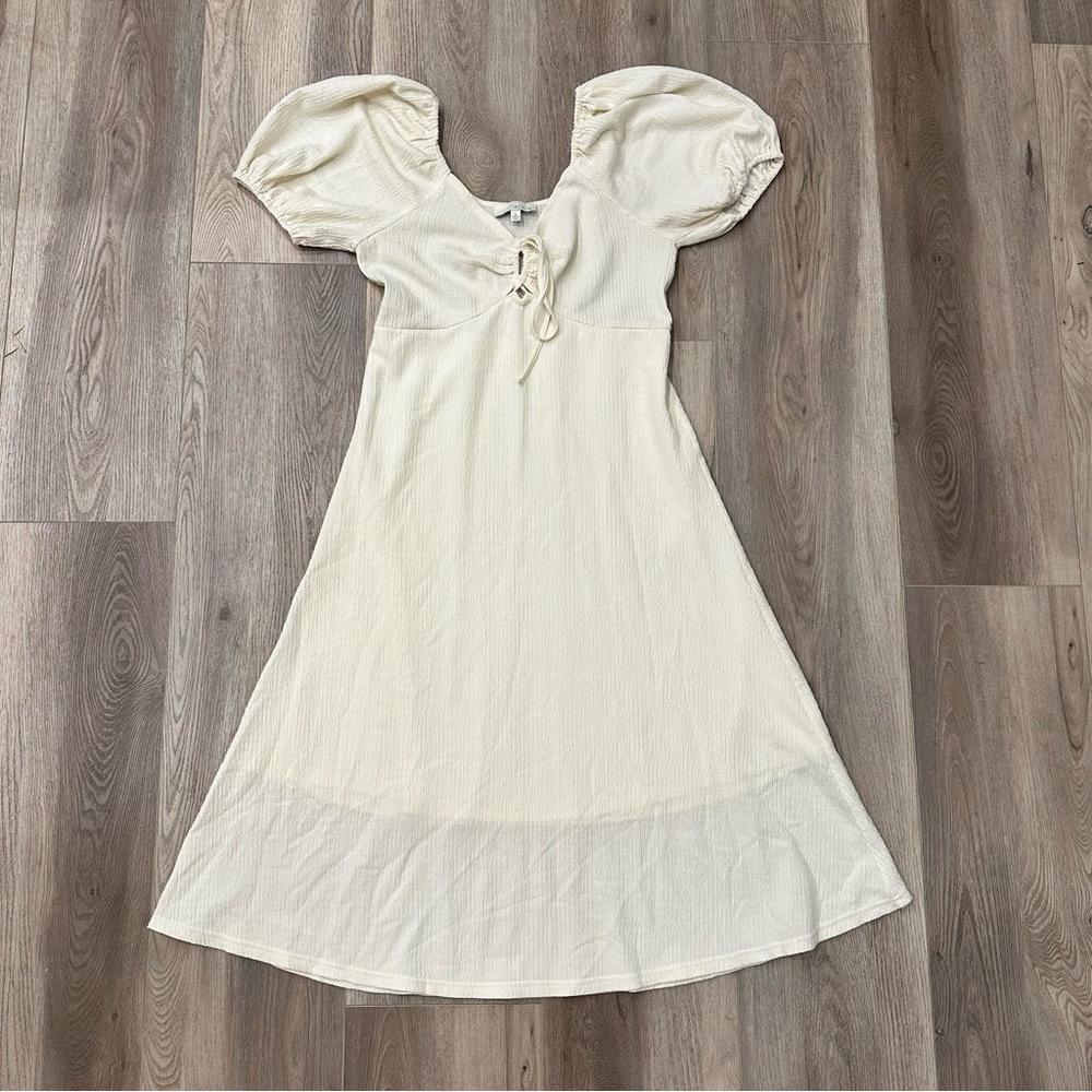 White Puff Sleeve Midi Dress